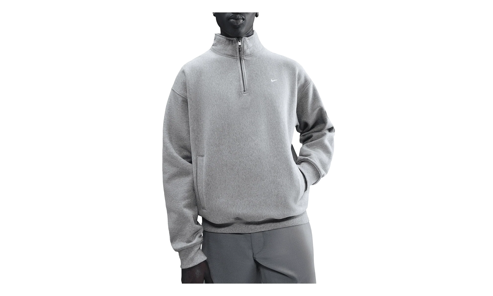 Solo Swoosh Fleece Quarter Zip Top "Dark Grey Heather / Light Smoke Grey / White" HV1094 063
