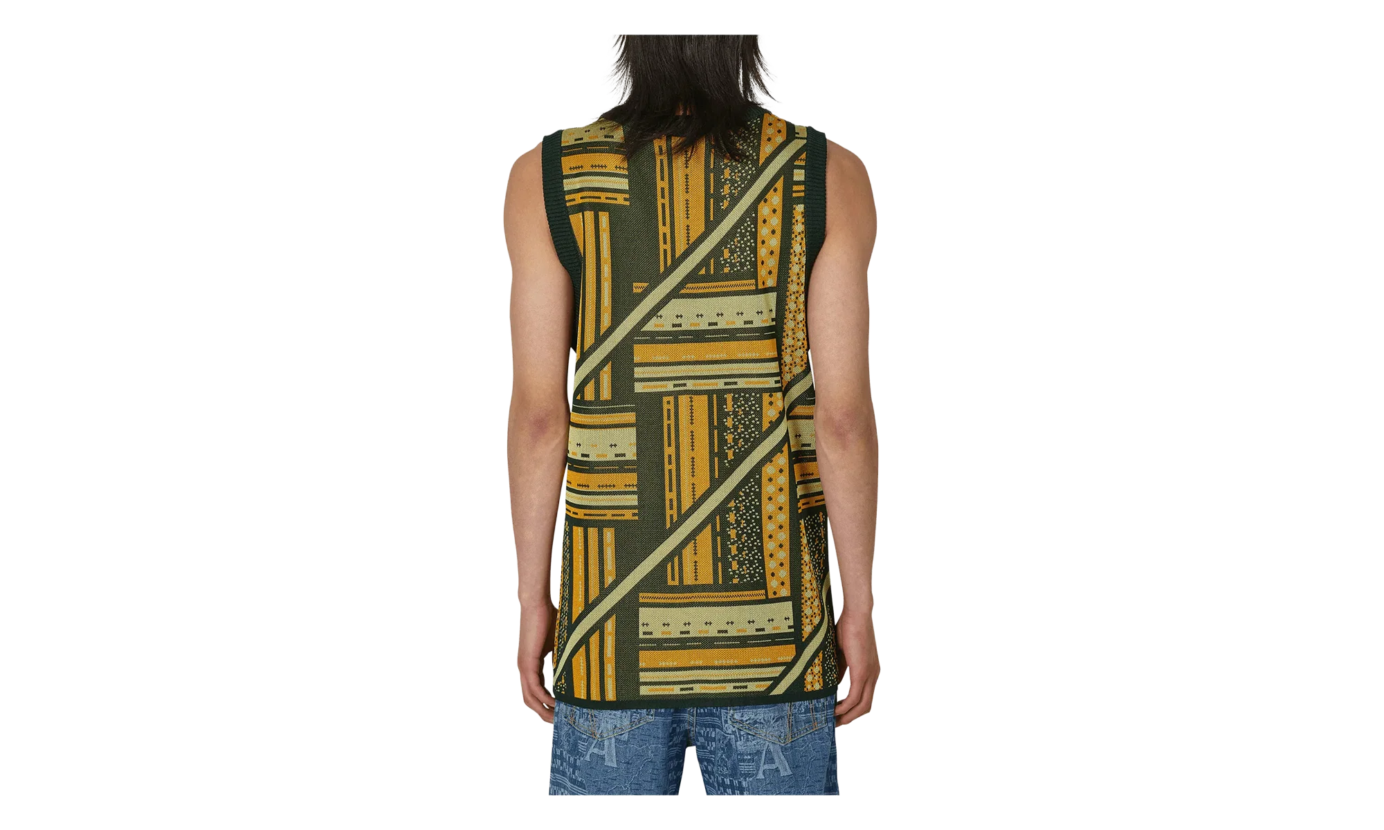 Kalonji Knit Vest "Green / Yellow" M AHLU KN007 SS23 YA03 GR
