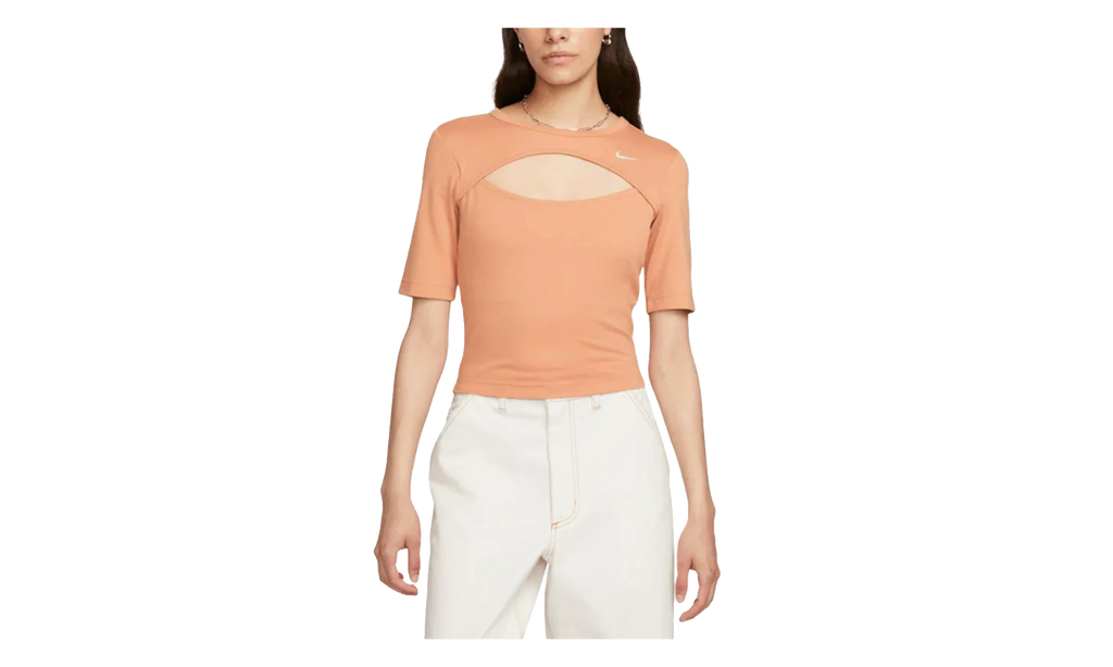NSW Essential Cut-out Swoosh Logo Tee WMNS "Amber Brown / Sail" FB8282 225