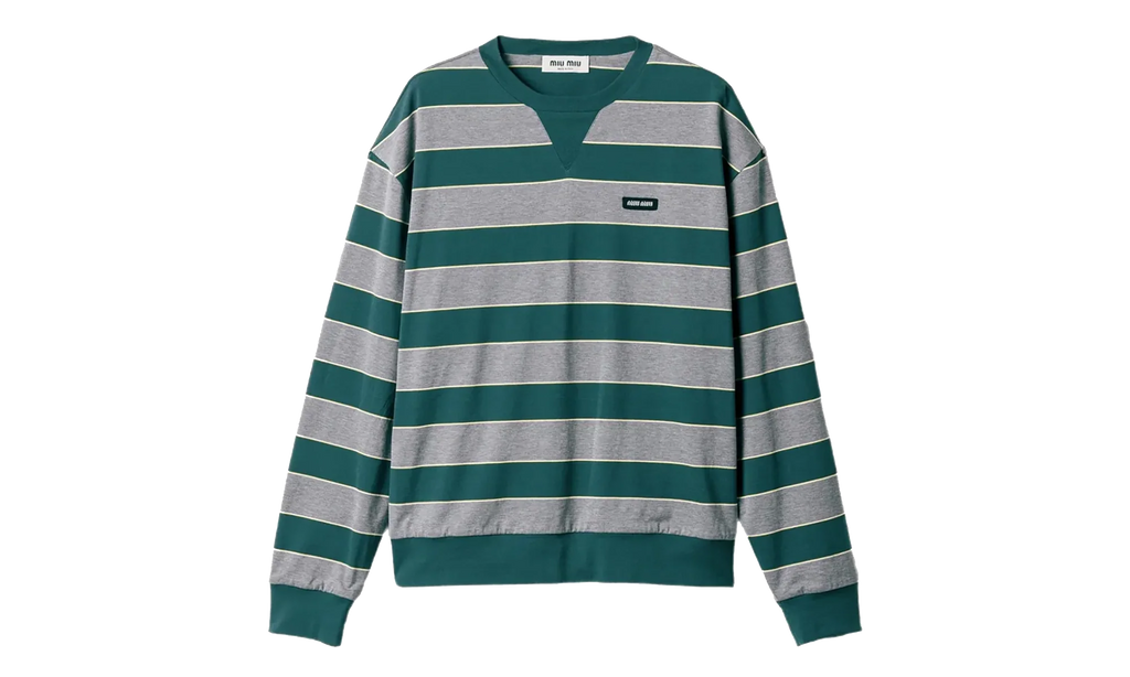 Women's Striped Jersey Sweatshirt WMNS "Bottle Green / Gray" MJLA39 19DD F0E5Q