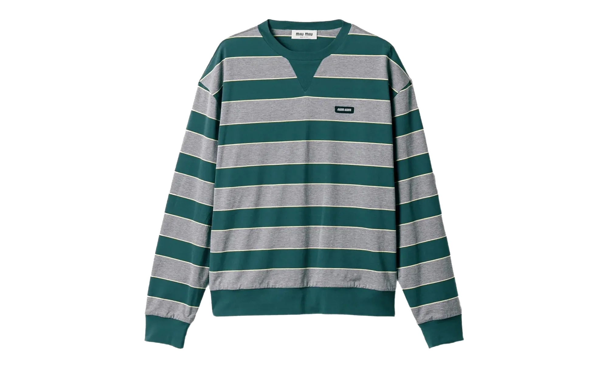 Women's Striped Jersey Sweatshirt WMNS "Bottle Green / Gray" MJLA39 19DD F0E5Q