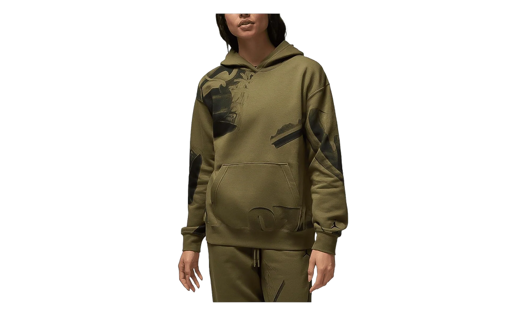 Jordan Brooklyn Fleece Printed Pullover Hoodie WMNS "Medium Olive / Black" HJ0157 222