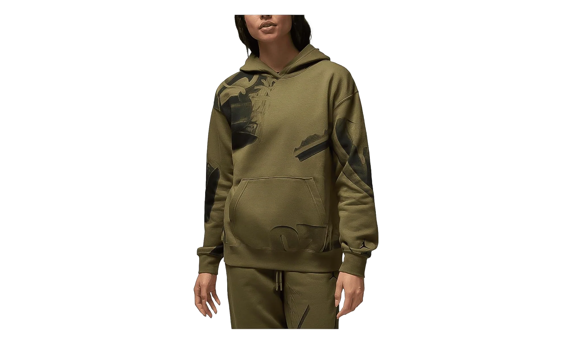 Jordan Brooklyn Fleece Printed Pullover Hoodie WMNS "Medium Olive / Black" HJ0157 222