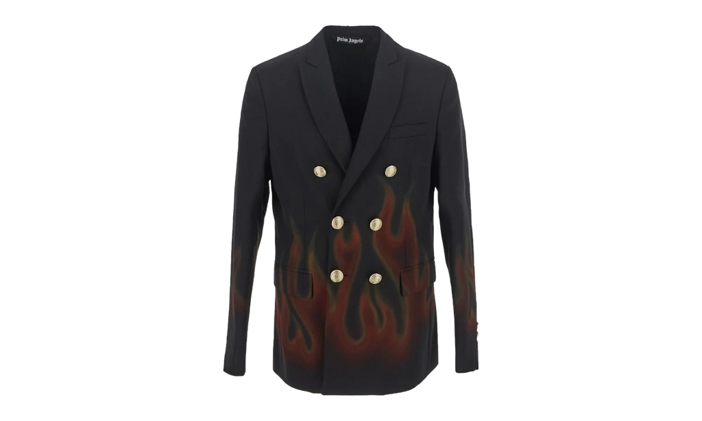 Burning Double-Breasted Blazer "Black and Red" PMEN023F22FAB0021025