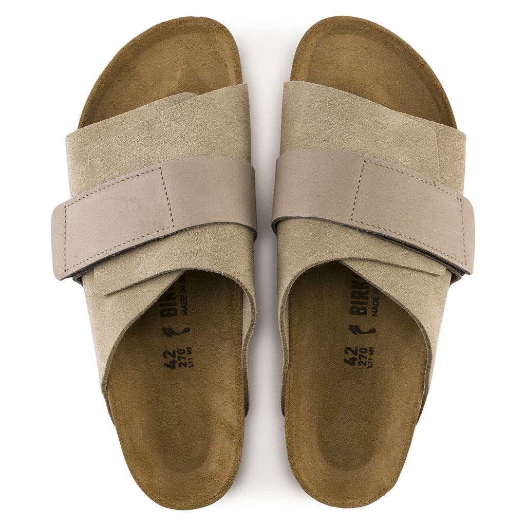 Kyoto Oiled Leather/Suede Leather Sandal in Taupe