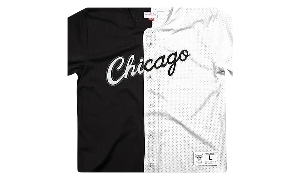 NBA Split Color Mesh Button Front Shirt "Chicago Bulls - Black" BA88XJ CBU K HEX