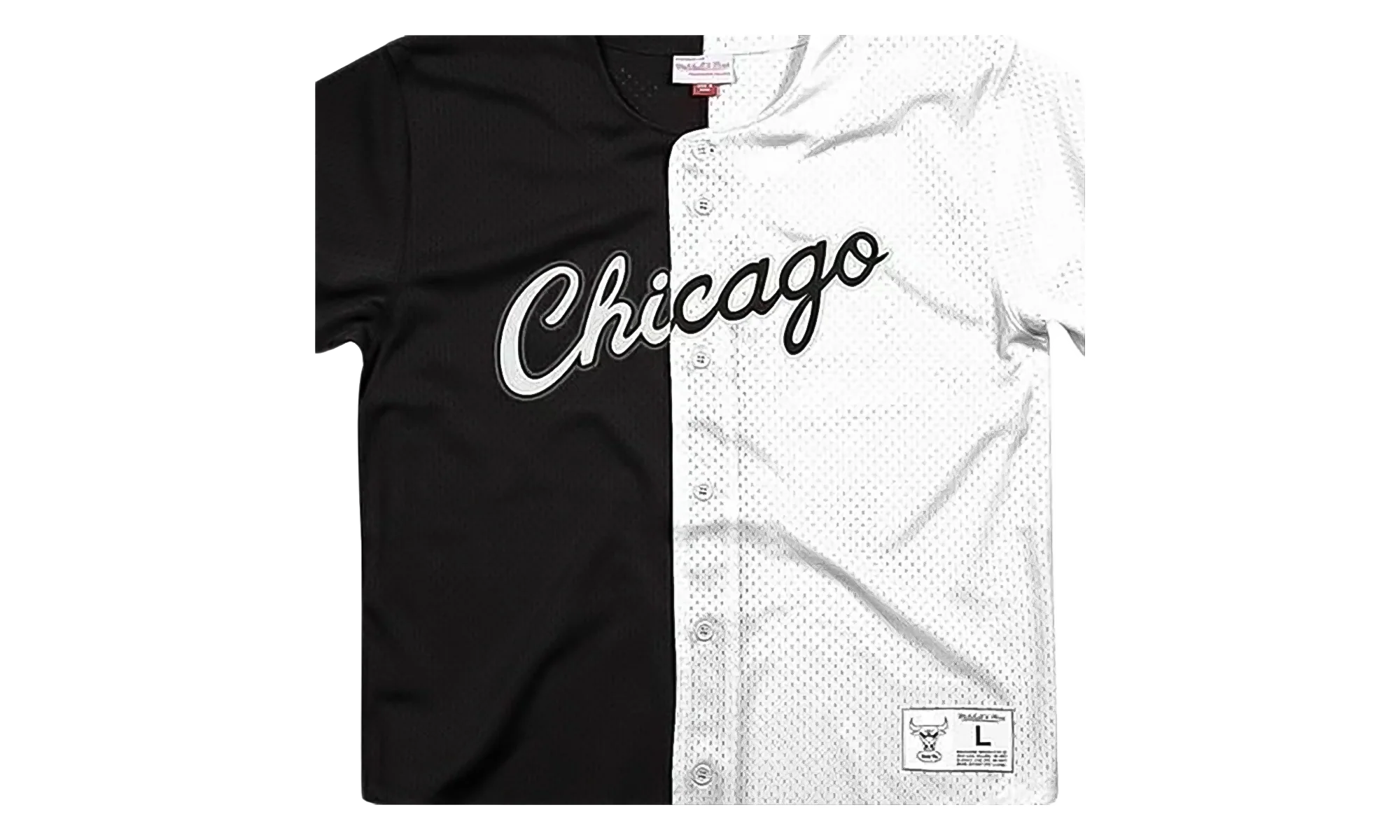 NBA Split Color Mesh Button Front Shirt "Chicago Bulls - Black" BA88XJ CBU K HEX