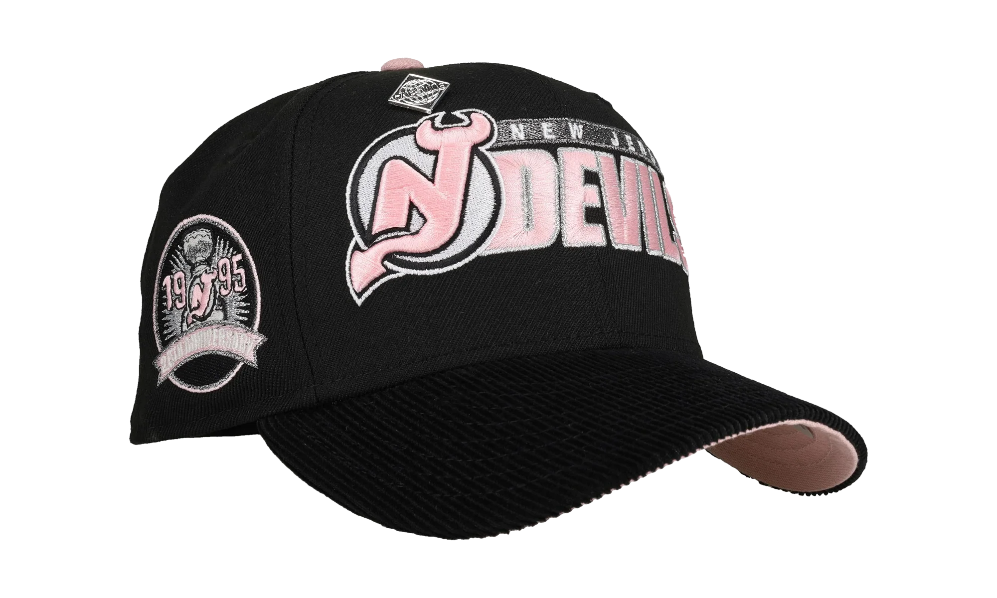 59FIFTY New Jersey Devils 20th Anniversary Fitted Hat "Black / Pink Corduroy Script" NE438