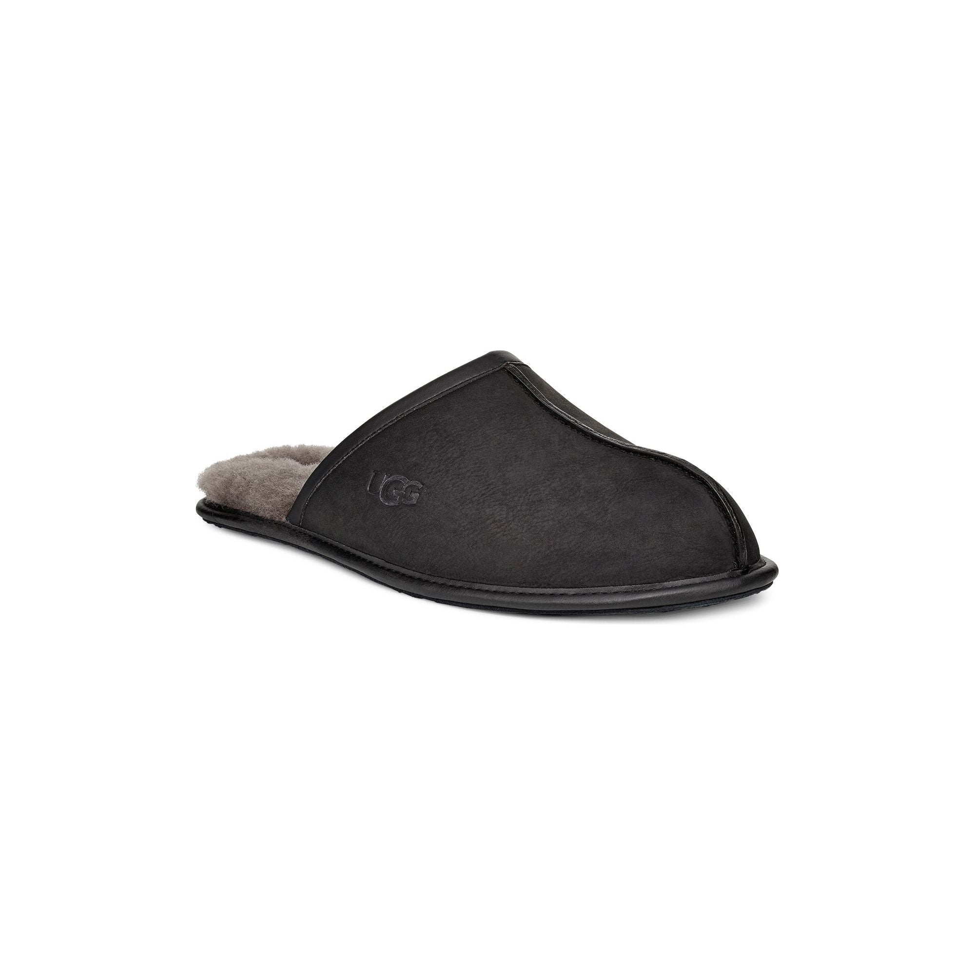 Men's Scuff Leather Slipper in Black