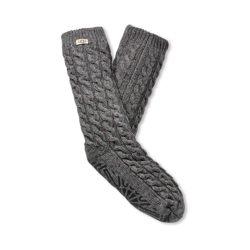 Women's Elowyn Cable Knit Fleece Lined in Charcoal Heather Confetti