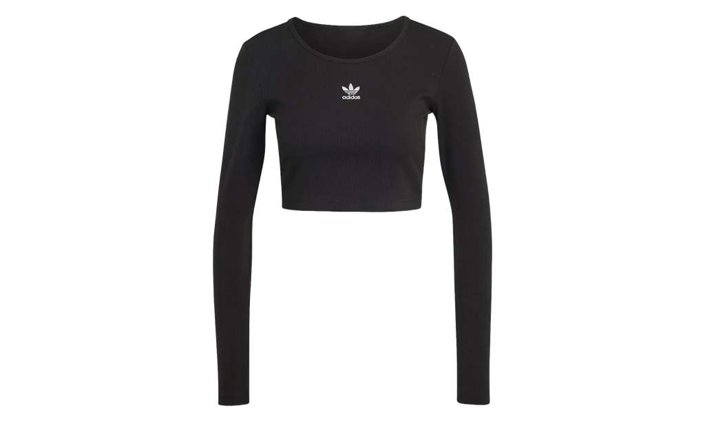 Essentials Ribbed Crop Long Sleeve Tee WMNS "Black" IW5725