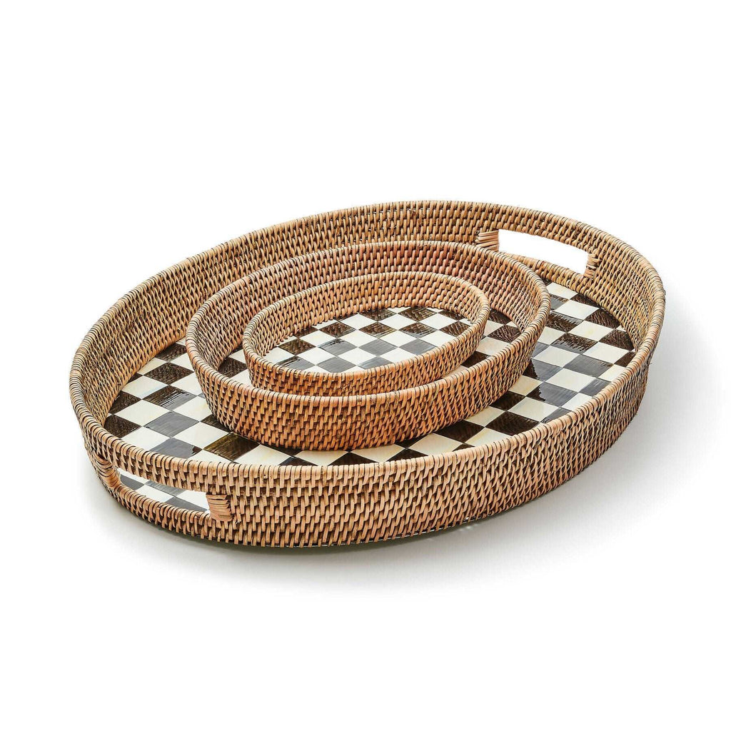 MacKenzie-Childs Courtly Check Enamel & Rattan Party Tray