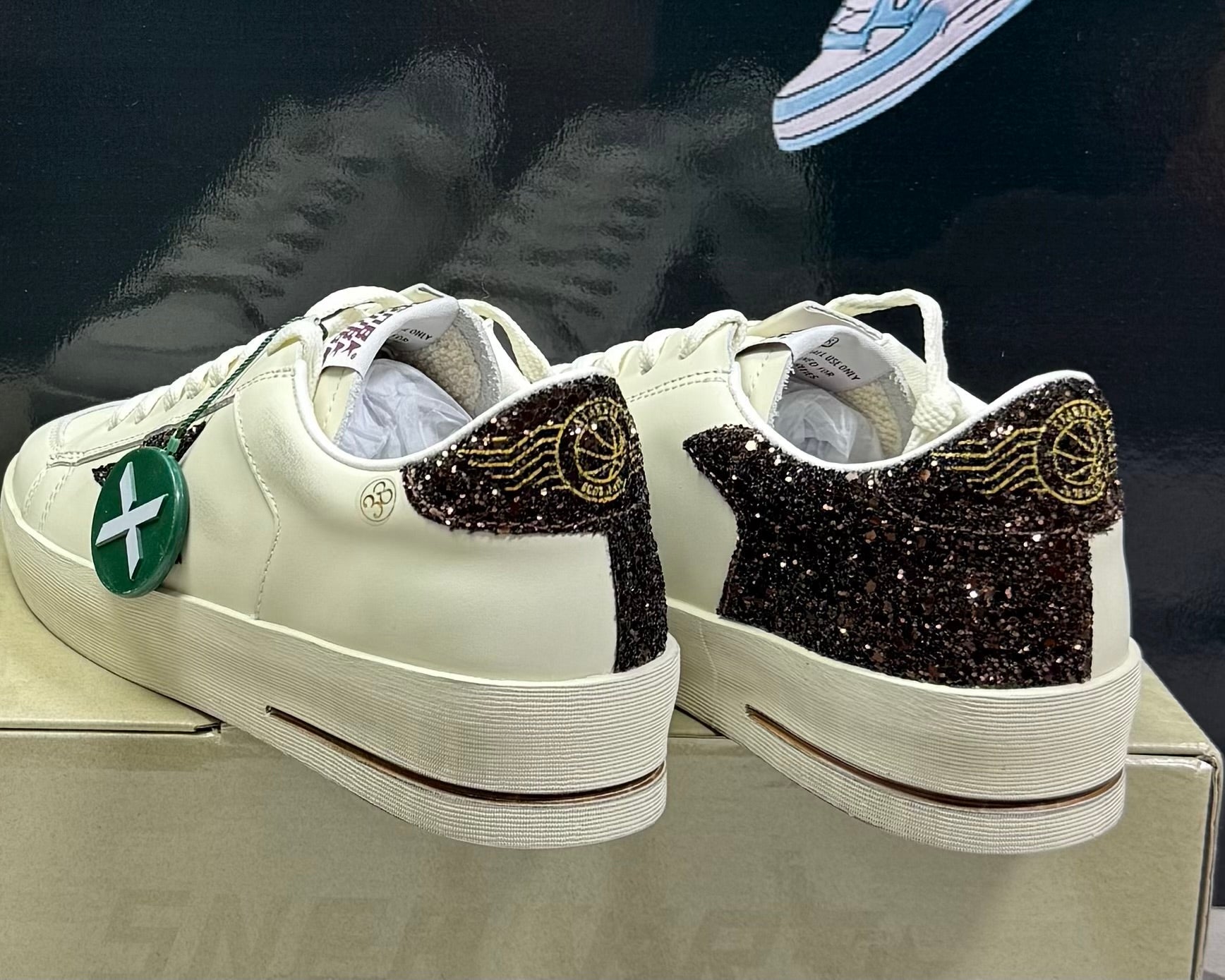 Stardan white leather brown glitter