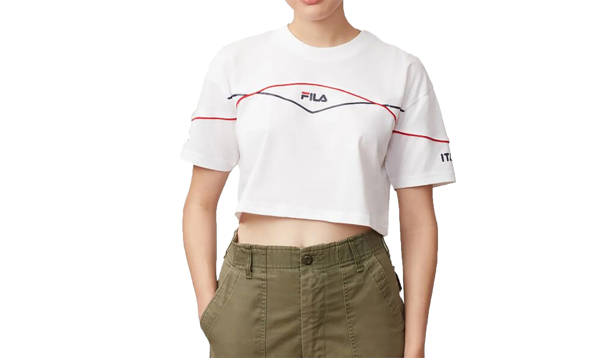 Kana Crop T-Shirt WMNS "White Peacoat Red" LW933298 100