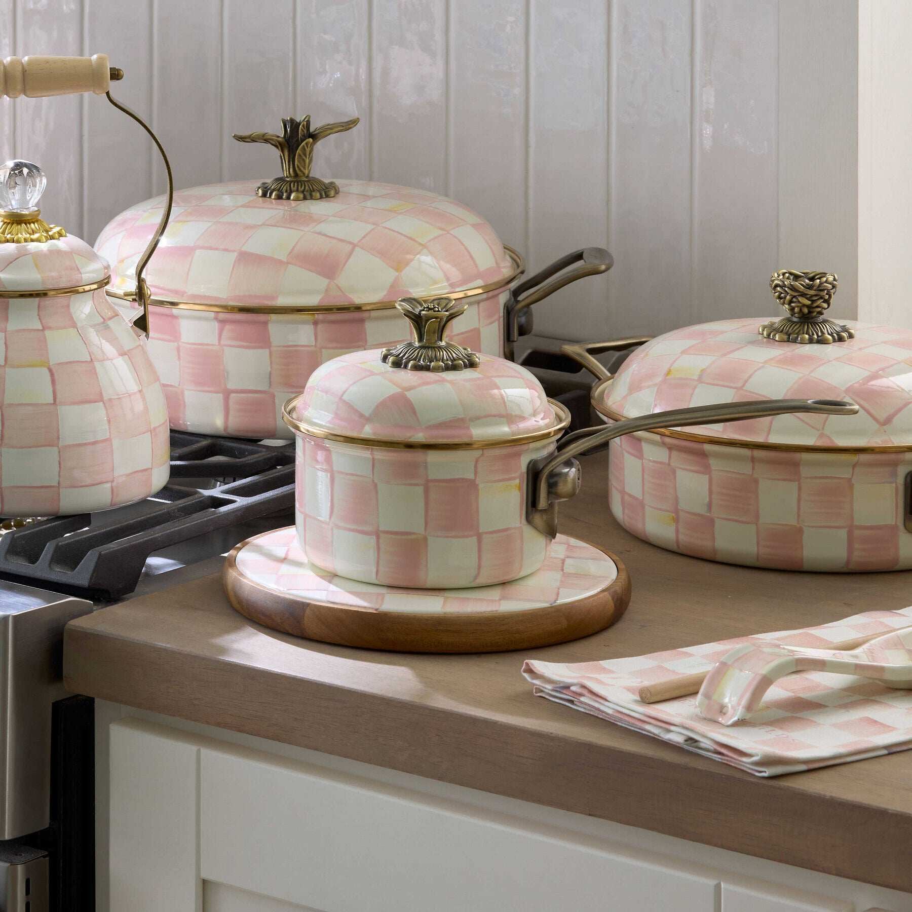 Mackenzie-Childs Rosy Check Stockpot