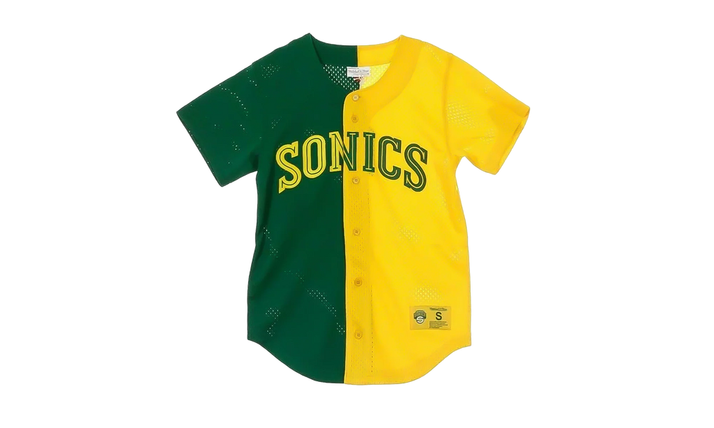 NBA Split Color Mesh Button Front Shirt "Seattle Supersonics - Green" BA88XS SSU E HF6