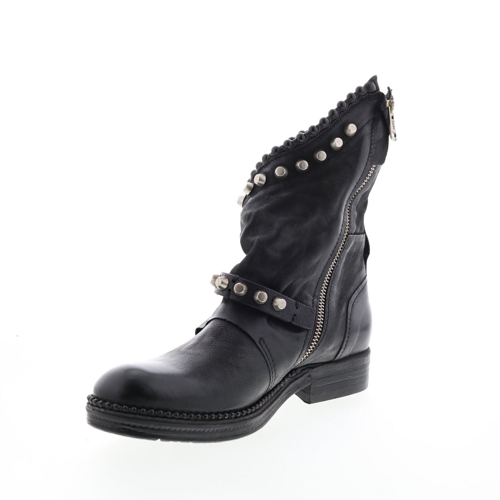 Vianne 250202-102 Womens Black Leather Hook & Loop Mid Calf Boots