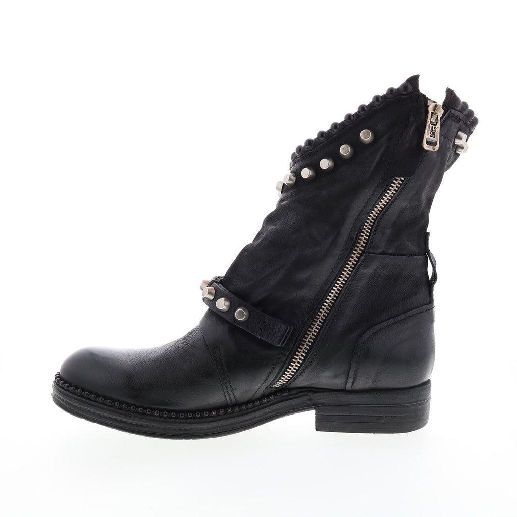 Vianne 250202-102 Womens Black Leather Hook & Loop Mid Calf Boots