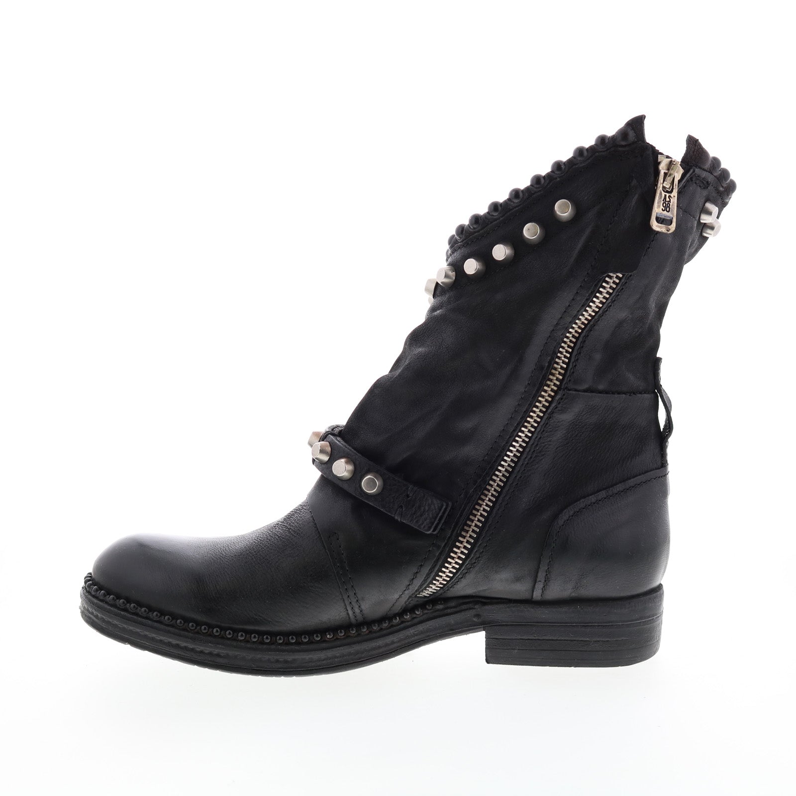 Vianne 250202-102 Womens Black Leather Hook & Loop Mid Calf Boots