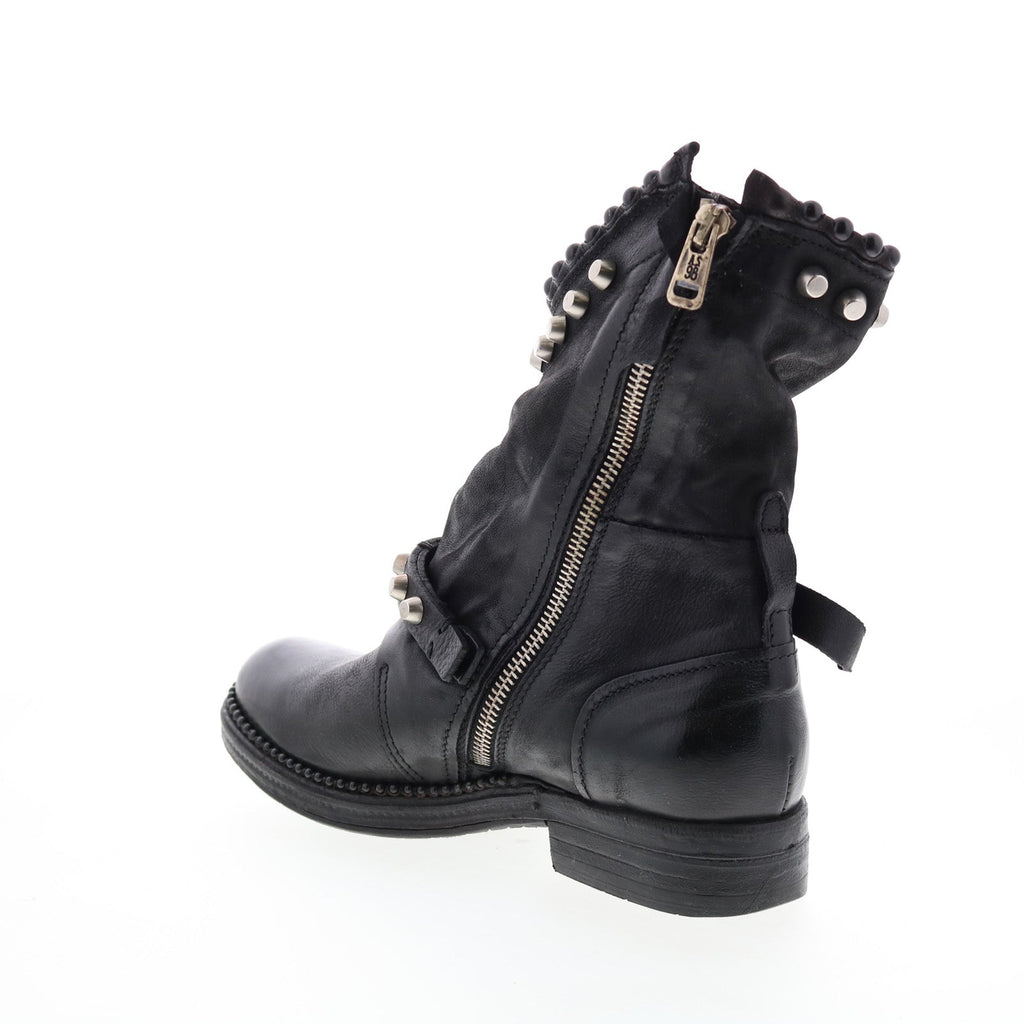 Vianne 250202-102 Womens Black Leather Hook & Loop Mid Calf Boots