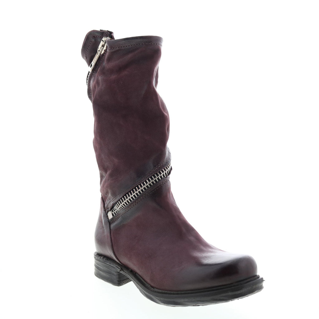 Siggs 259373-101 Womens Burgundy Leather Zipper Mid Calf Boots