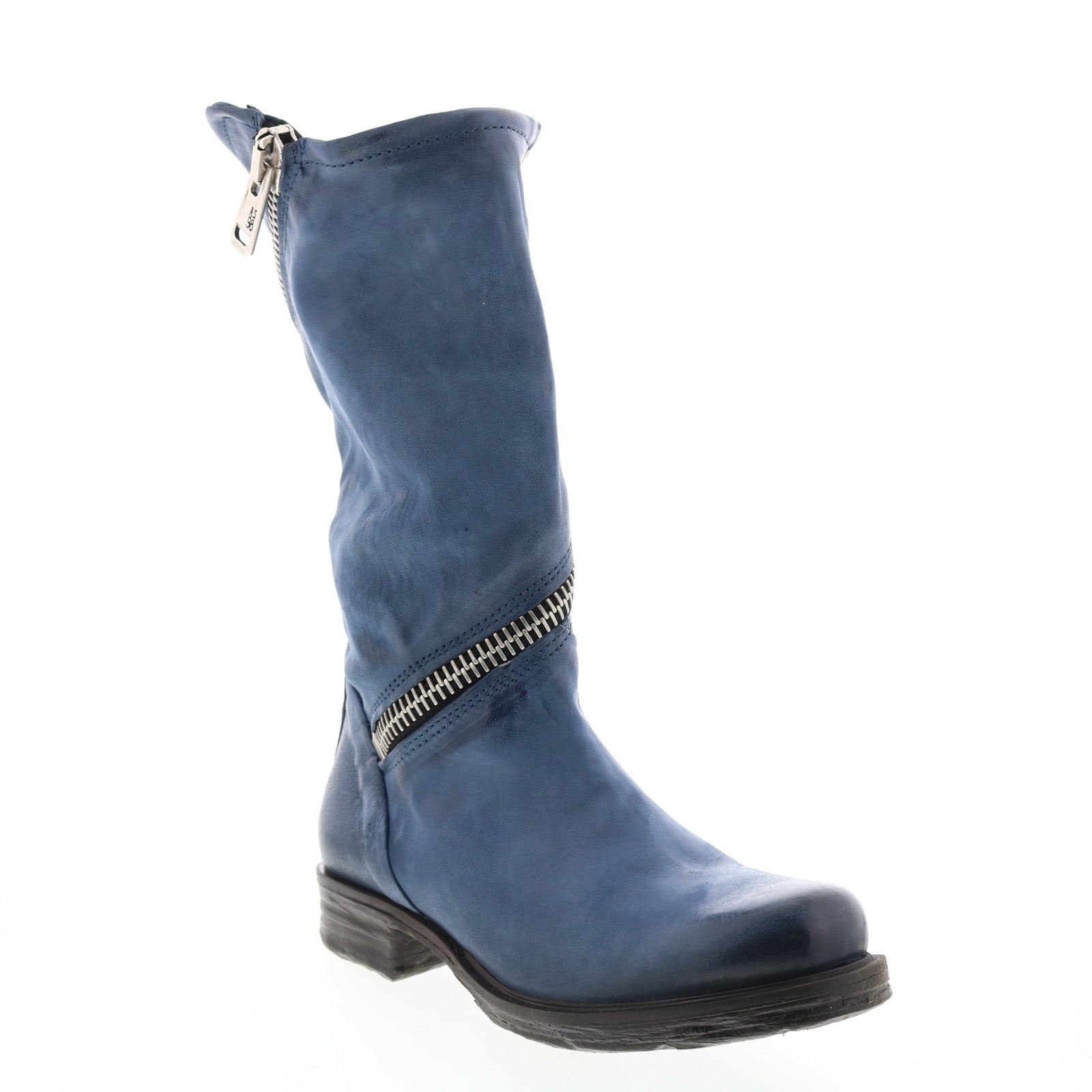 Siggs 259373-102 Womens Blue Leather Zipper Mid Calf Boots