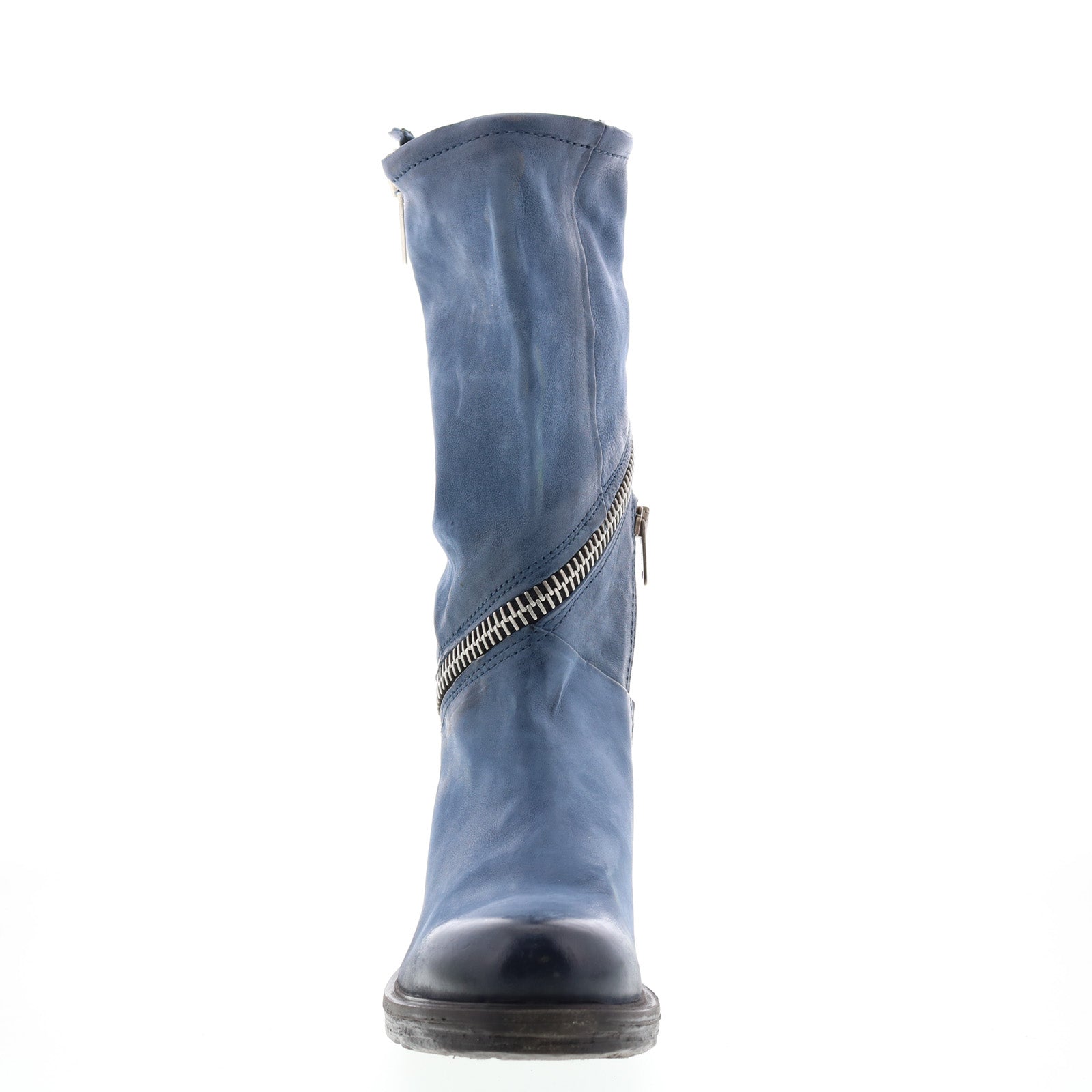 Siggs 259373-102 Womens Blue Leather Zipper Mid Calf Boots