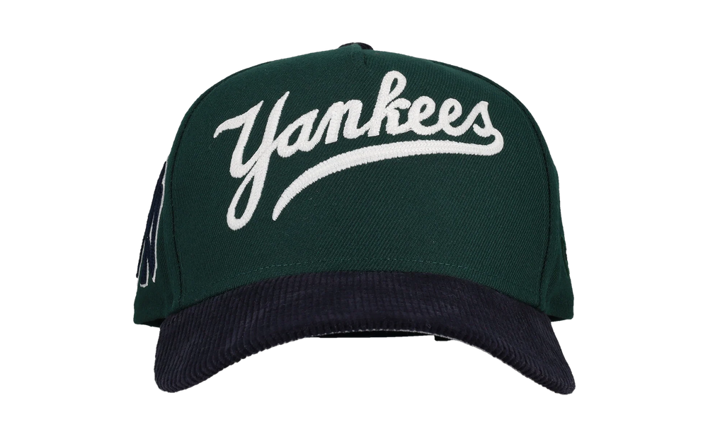 9FIFTY New York Yankees A Frame Snapback Hat "Chainstitch - Corduroy Green / Navy" 44531118407868