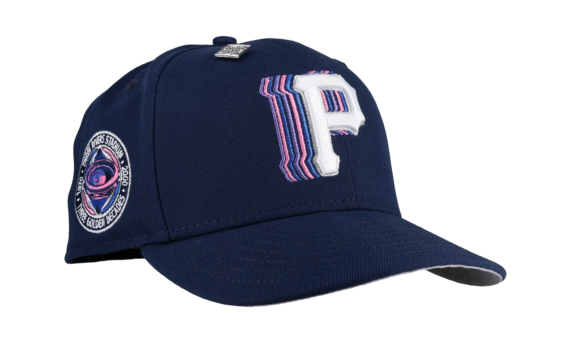 59FIFTY Pittsburgh Pirates Trippy Three Golden Decades Fitted Hat "Navy Metallic" NE356