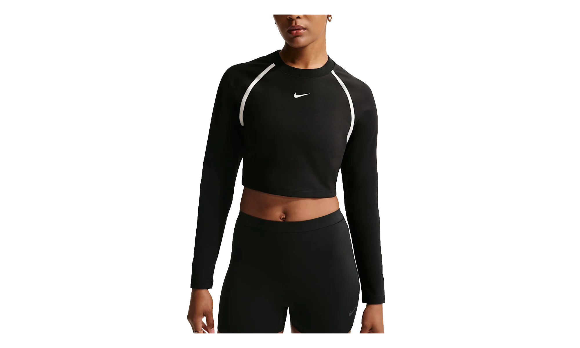 Sportswear Tight Long-Sleeve Cropped Top WMNS "Black / Black / Chalk / Chalk" IF0338 010