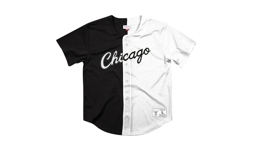 NBA Split Color Mesh Button Front Shirt "Chicago Bulls - Black" BA88XJ CBU K HEX
