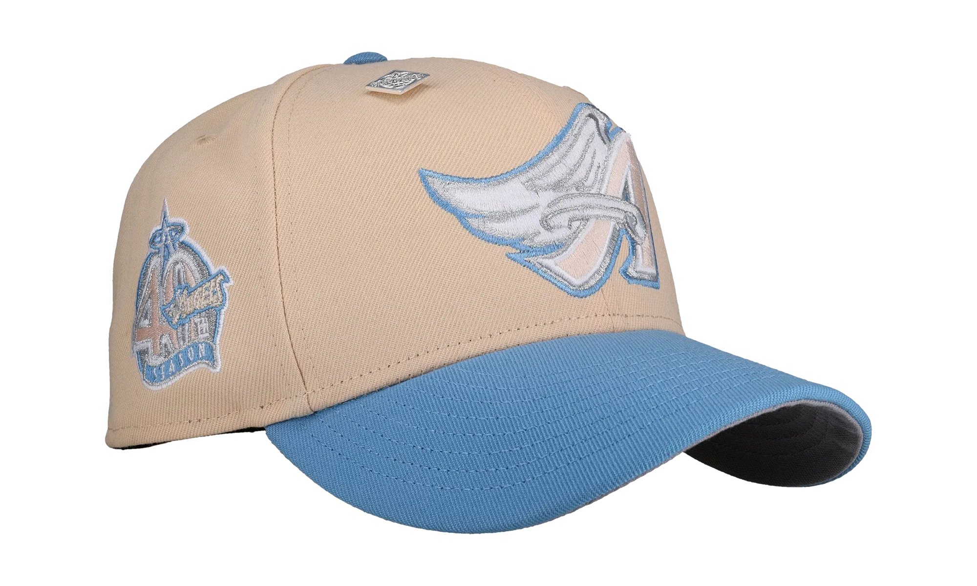 59FIFTY Anaheim Angels 40th Anniversary Trippy Metallic Fitted Hat "Light Peach / Light Blue" NE412