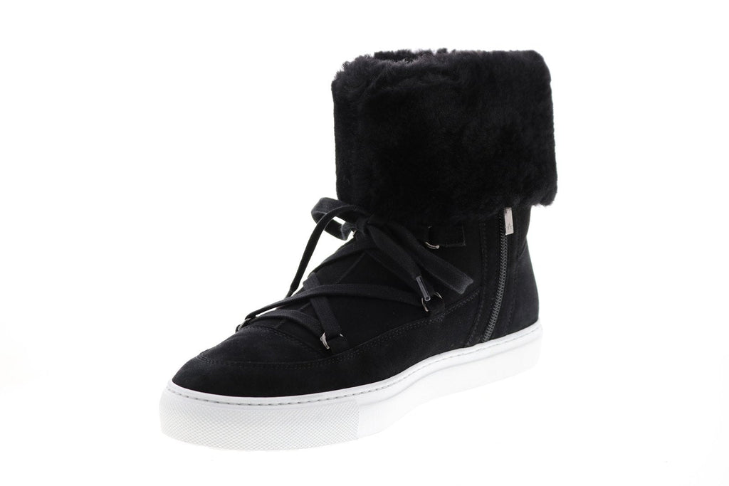 Aquatalia Valarie Suede Shearling Womens Black Suede Zip Laced Boots