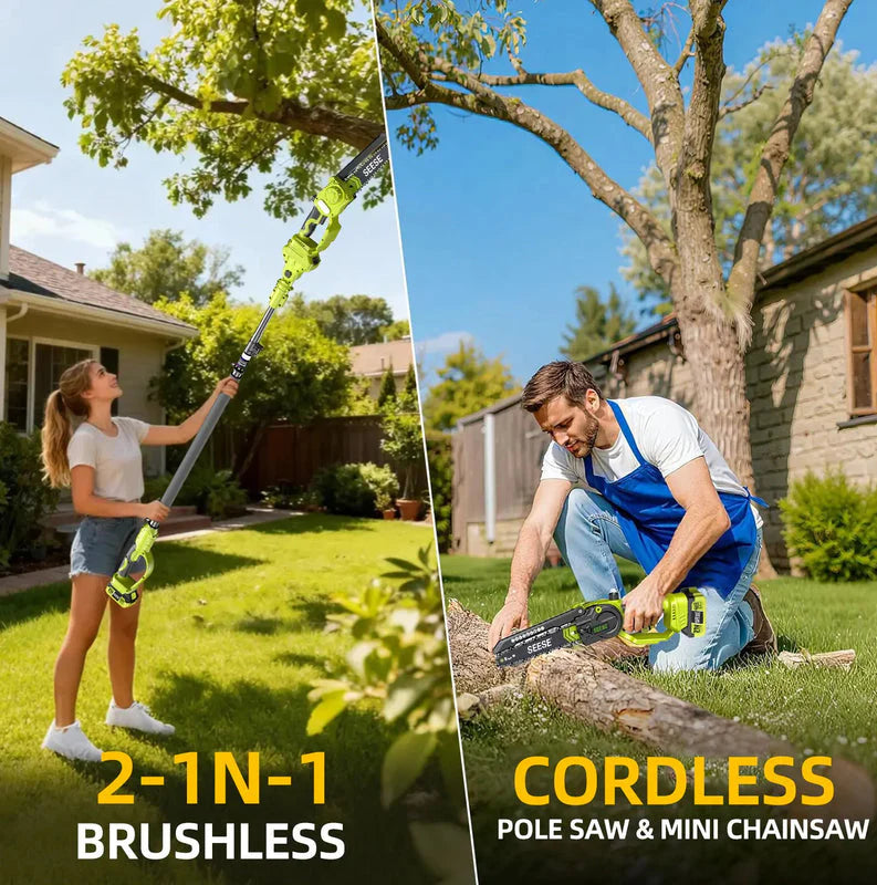 2-in-1 Cordless Pole Pruner & Mini Chainsaw – 15ft Reach