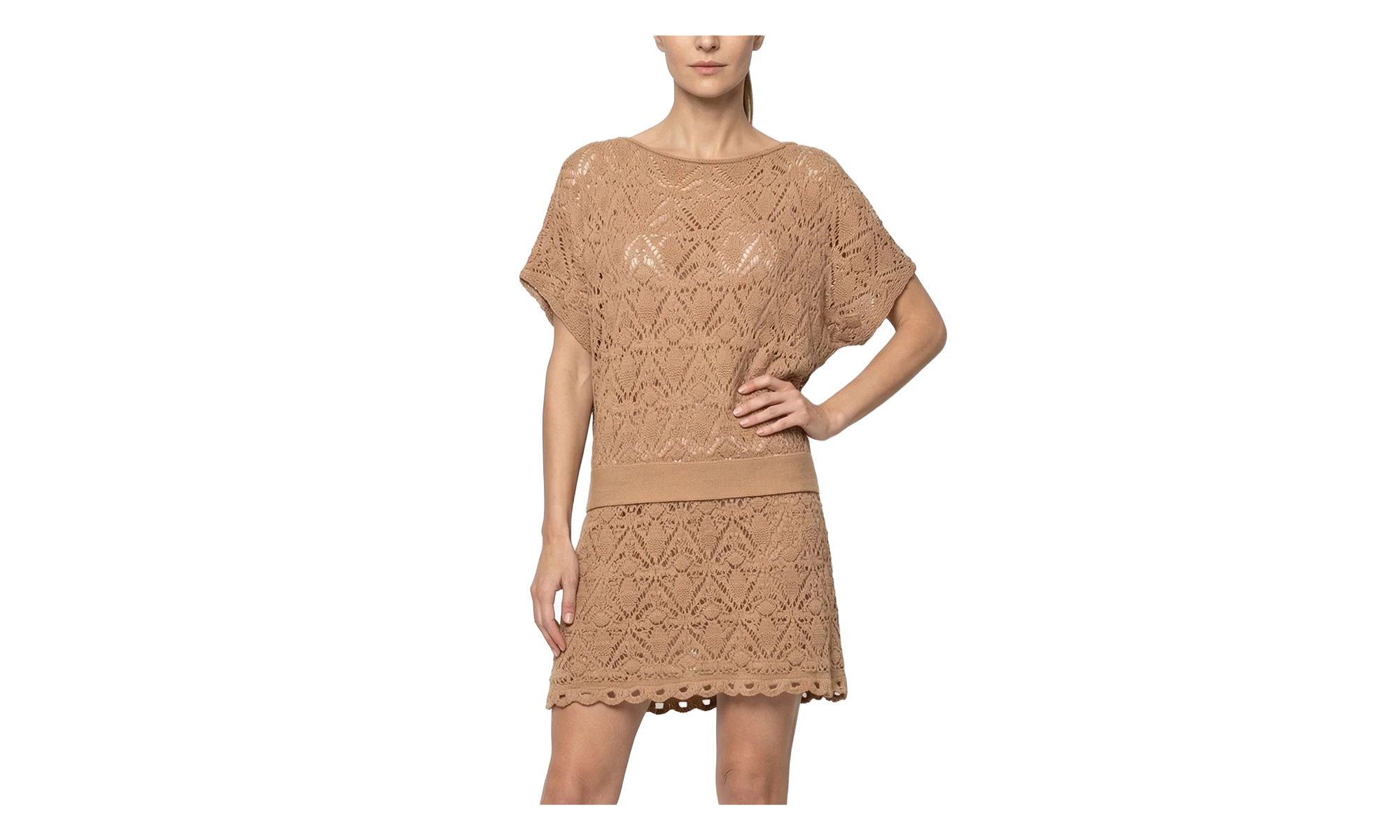 Poncho Style Crochet Laced Mini Dress WMNS "Dark Sand" AF4R0005KD780AG