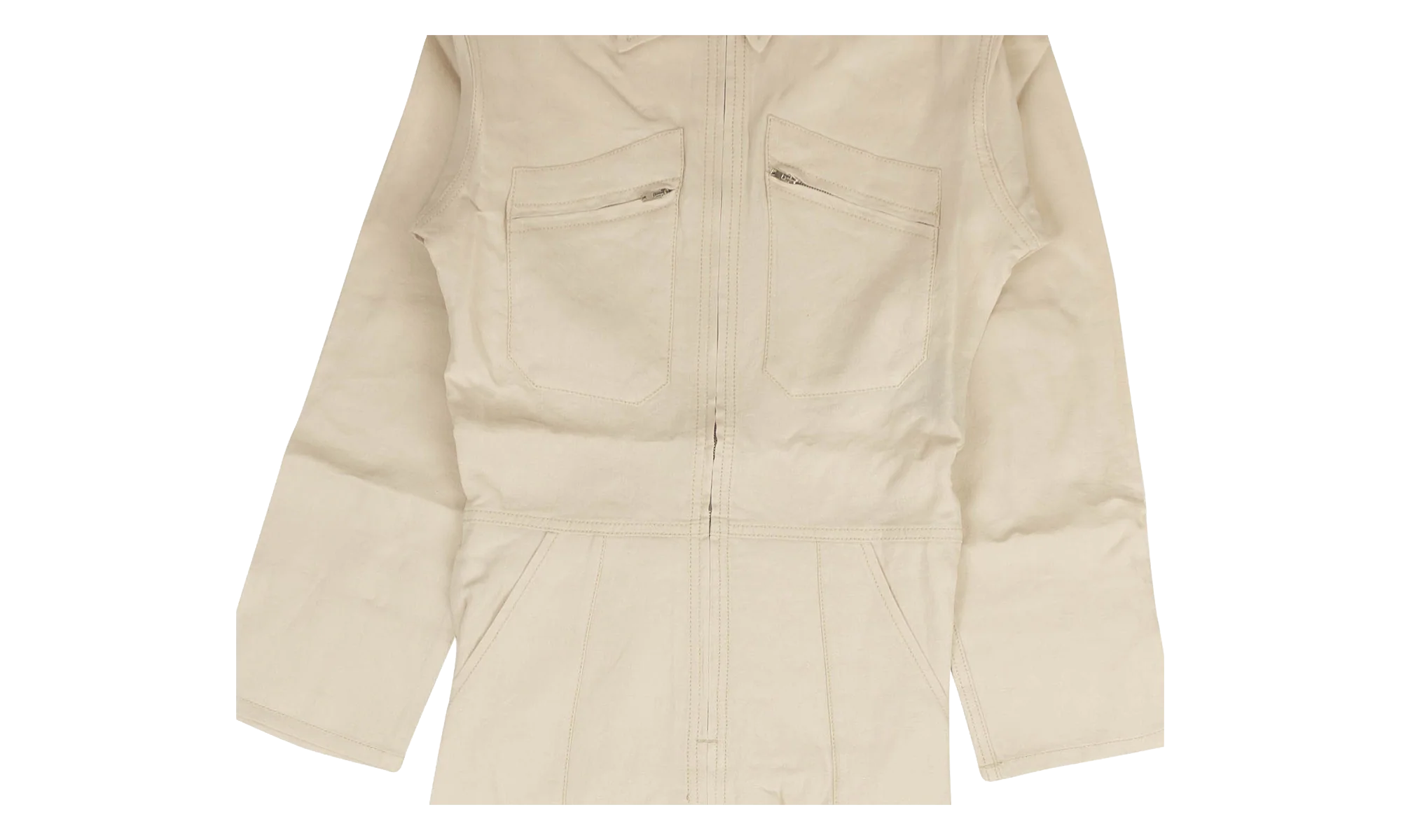 Linen Contrast Stitch Jumpsuit "Beige" 74NGG AP