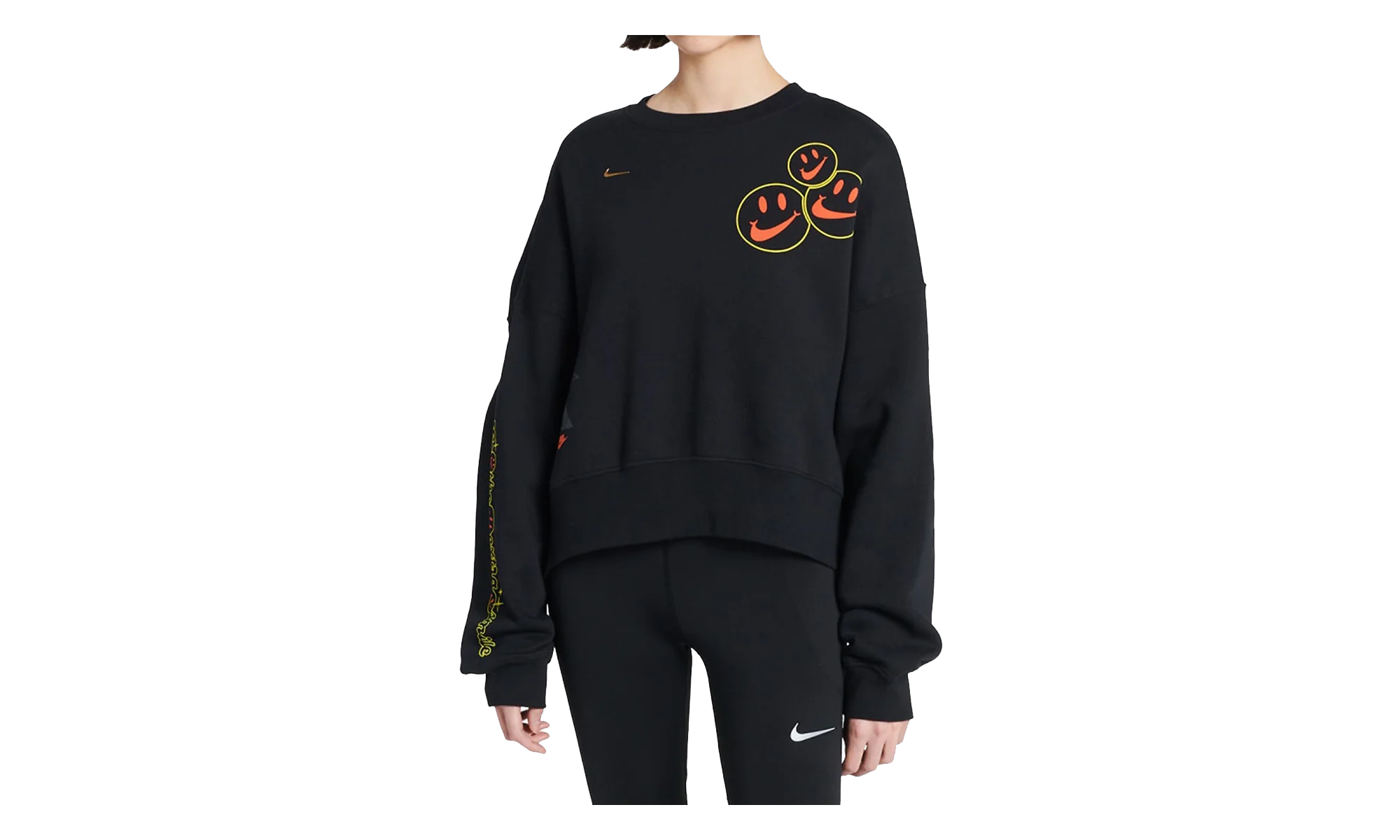 Sportswear Smiley Fleece Sweatshirt WMNS "Black" DQ3543 010