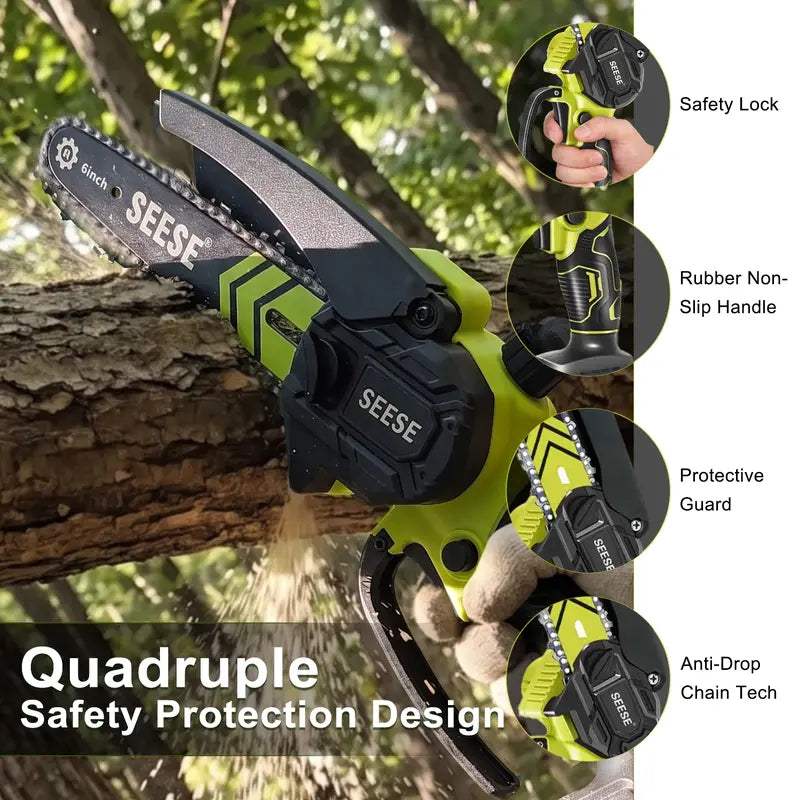 6" Brushless Mini Chainsaw with Auto Oiling, Cordless Electric Chain Saw, 2000mAh Battery
