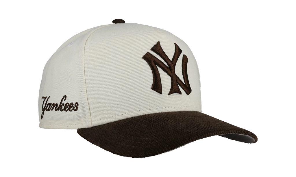 9FIFTY New York Yankees A Frame Snapback Hat "Off White / Walnut - Corduroy Visor" NE341