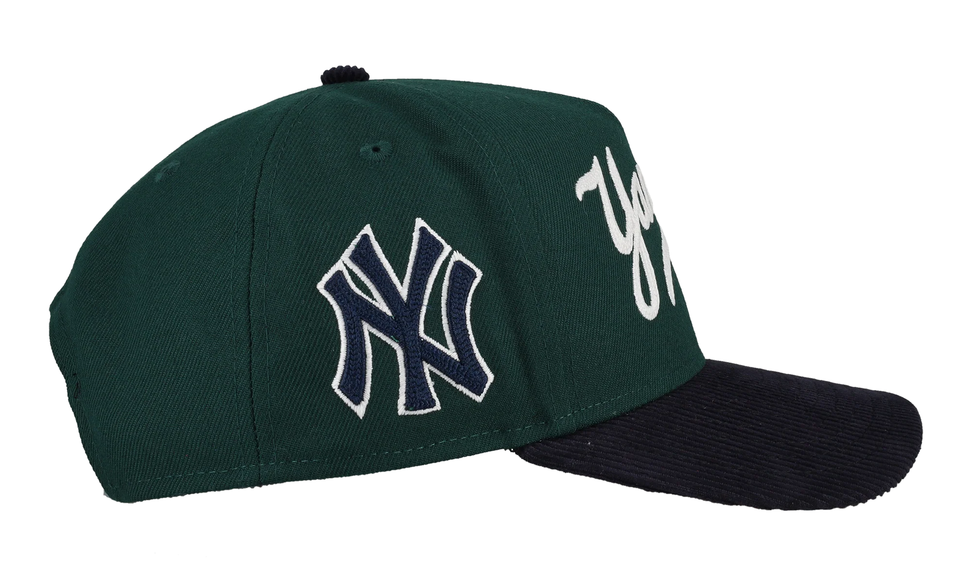 9FIFTY New York Yankees A Frame Snapback Hat "Chainstitch - Corduroy Green / Navy" 44531118407868