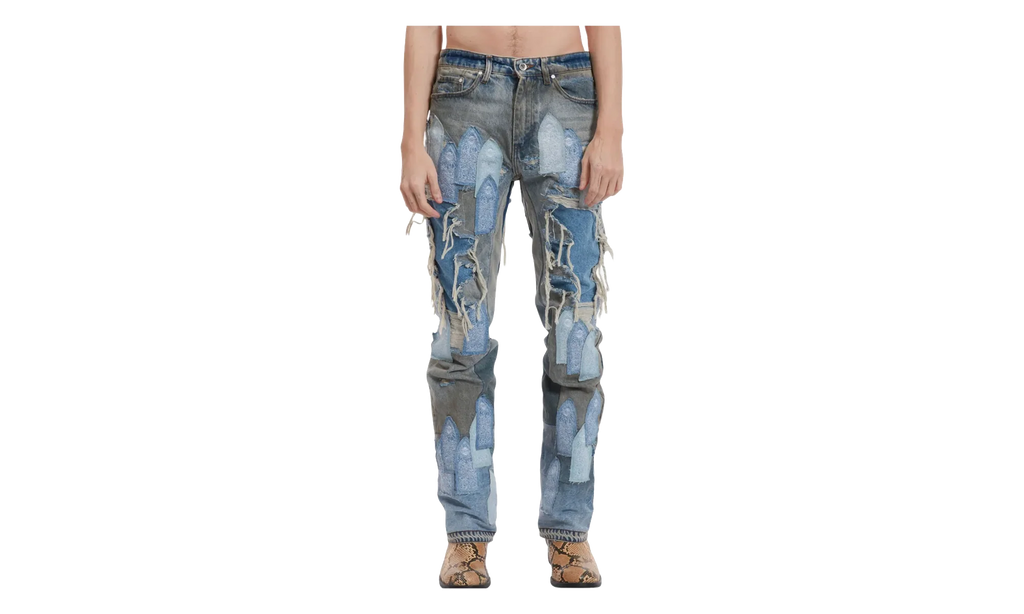 Patched Arch Repaired Blowout Denim Jeans "Blue" 1120970009SS25 BLUE