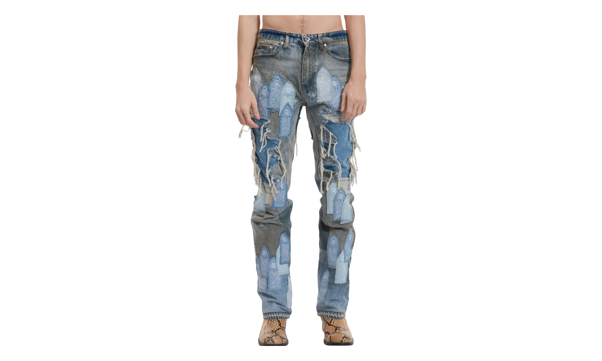 Patched Arch Repaired Blowout Denim Jeans "Blue" 1120970009SS25 BLUE