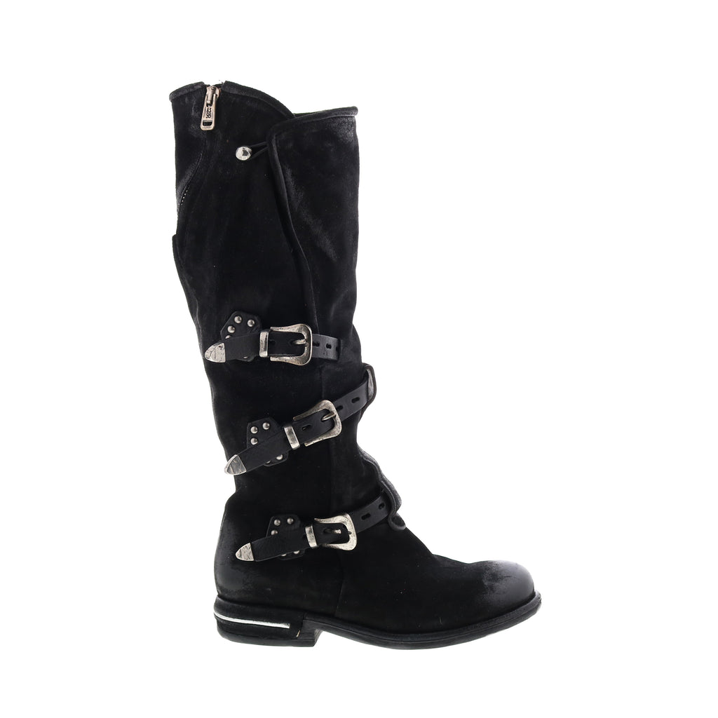 Trigg 516323-201 Womens Black Leather Hook & Loop Knee High Boots