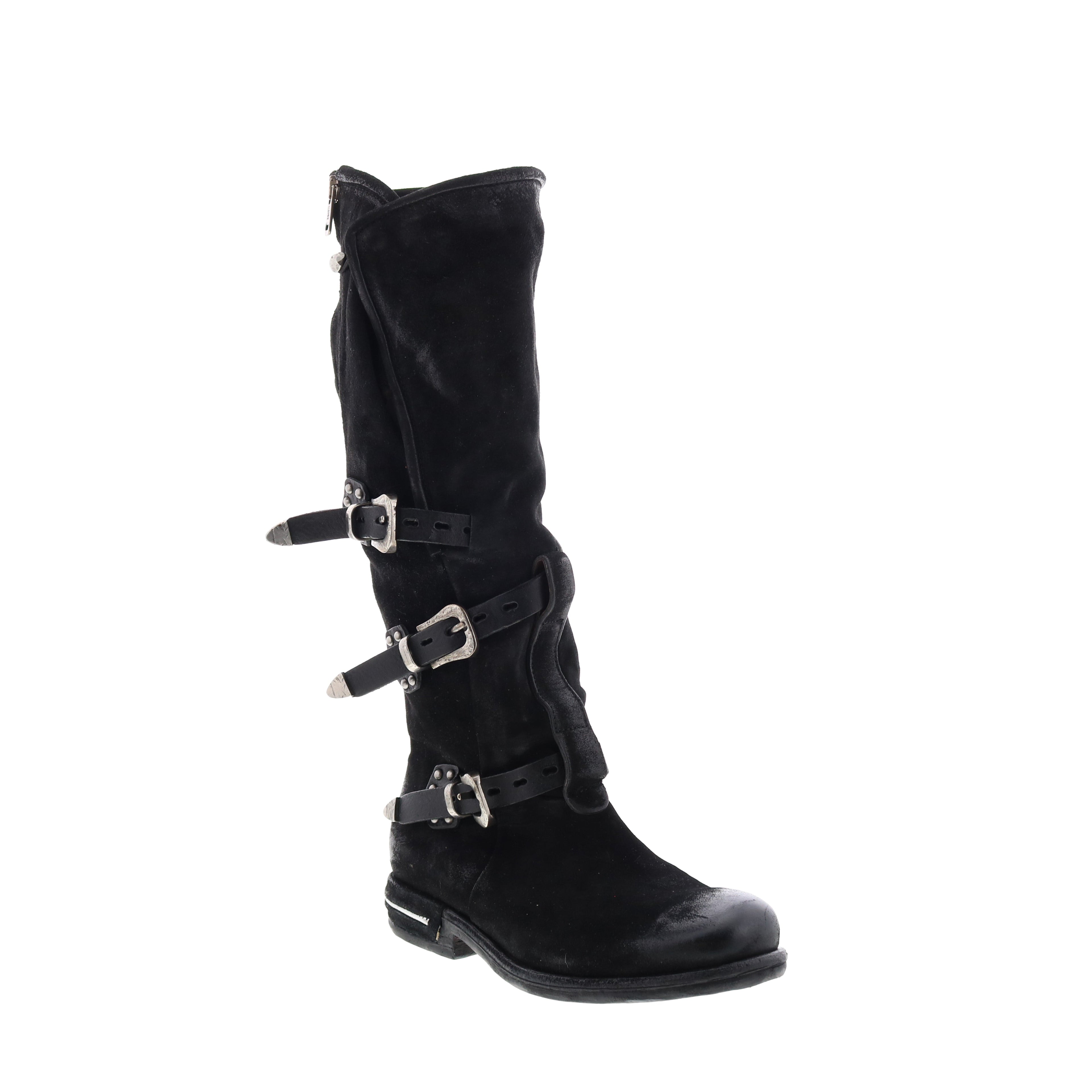 Trigg 516323-201 Womens Black Leather Hook & Loop Knee High Boots