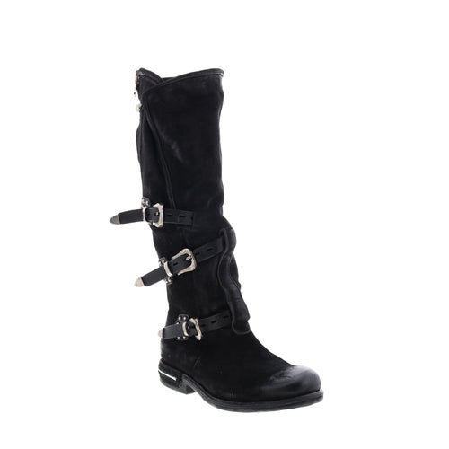 Trigg 516323-201 Womens Black Leather Hook & Loop Knee High Boots