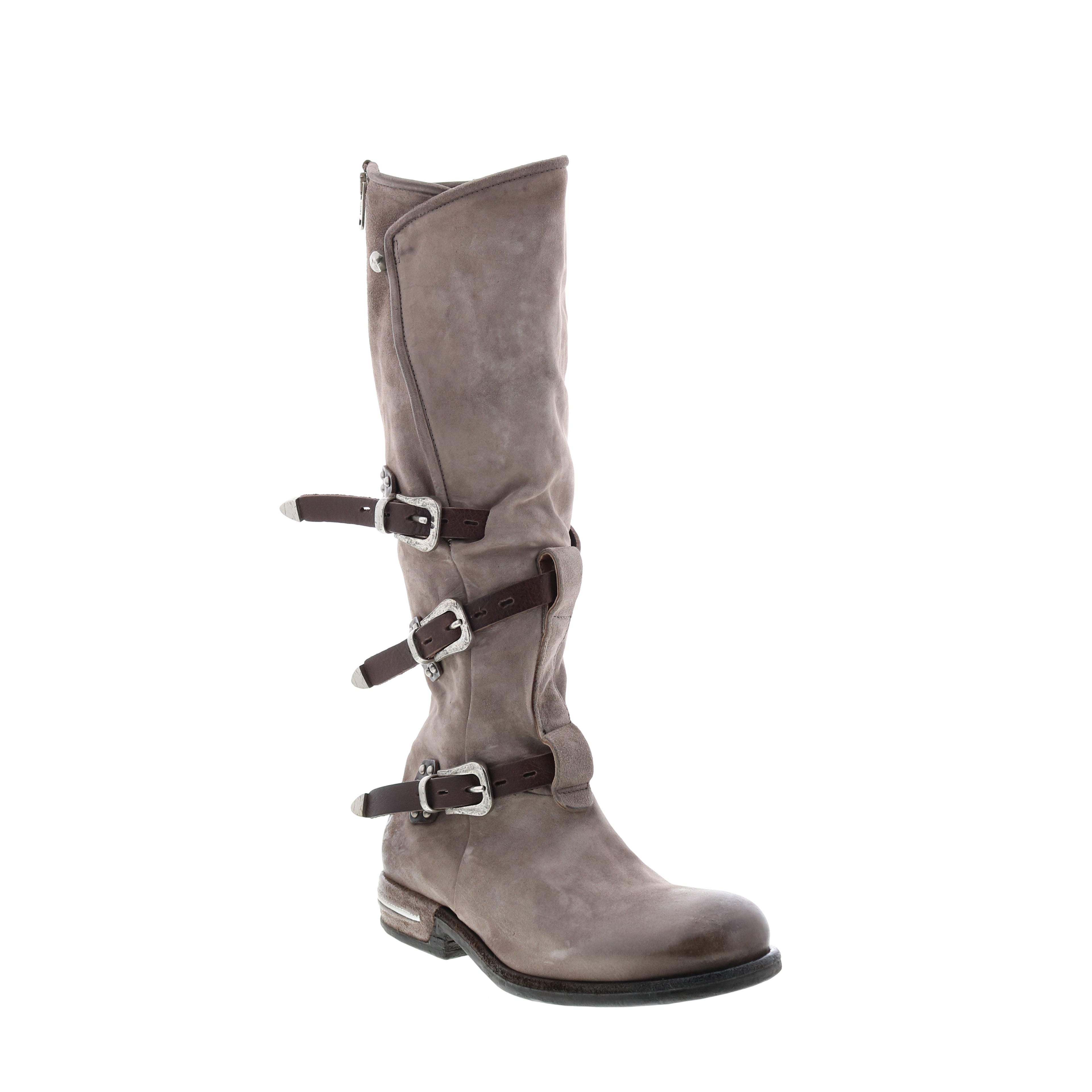 Trigg 516323-203 Womens Gray Leather Hook & Loop Knee High Boots