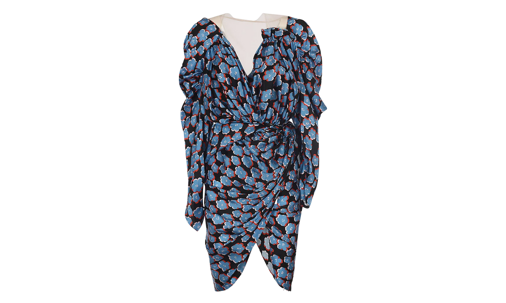 SILK FLORAL DRAPED MINI DRESS "Blue" RW DR0222 5307 E22 1020