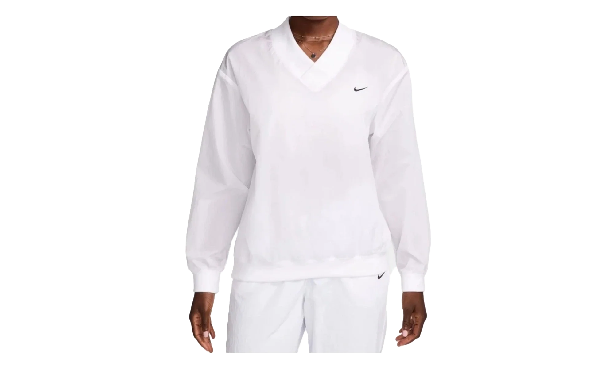 Sportswear Essential Loose UV Woven Long-Sleeve V-Neck WMNS "White" FV7649 100