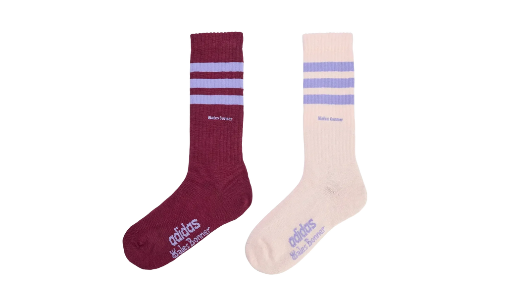 Wales Bonner 3-Stripes Socks (2 Pack) "Burgundy / Wonder Quartz" KD7727
