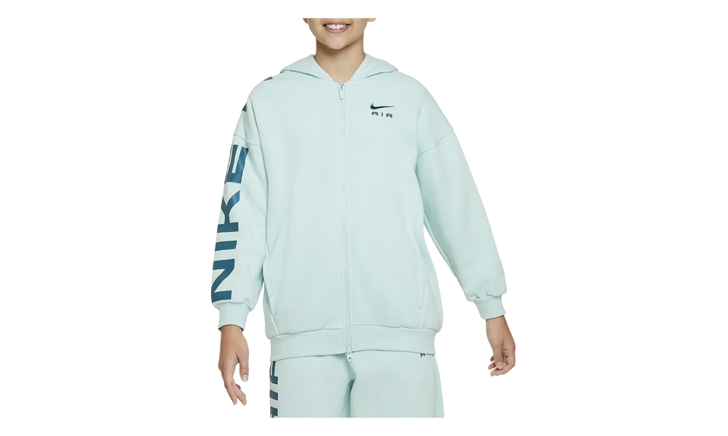 Air Club Fleece Girls' Oversized Full-Zip Hoodie GS "Jade Ice / Geode Teal" FD2960 346